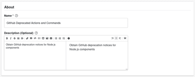 About section input fields